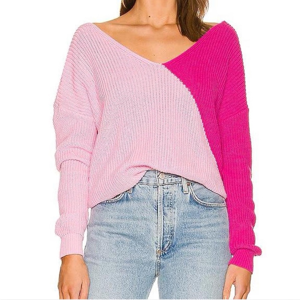 REVOLVE Two-Tone Pink Cross Back Sweater